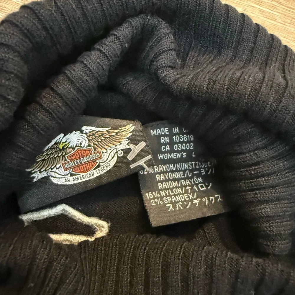 Harley Davidson Black & Red Y2K Turtle Neck Pullover Sweater. Women's - Size L - Picture 4 of 5